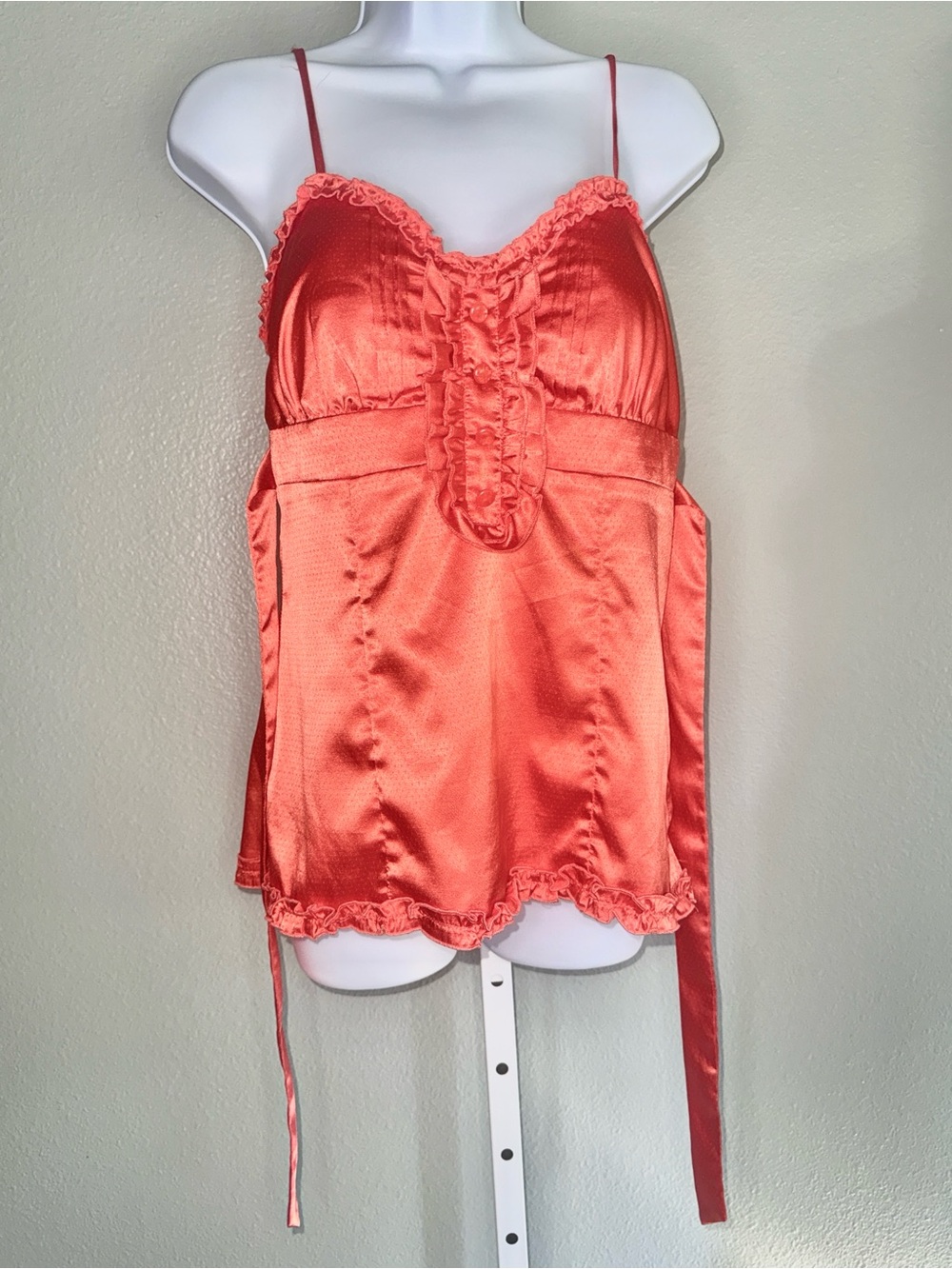 Takara Coral Satin Lace-Trimmed Camisole Top
